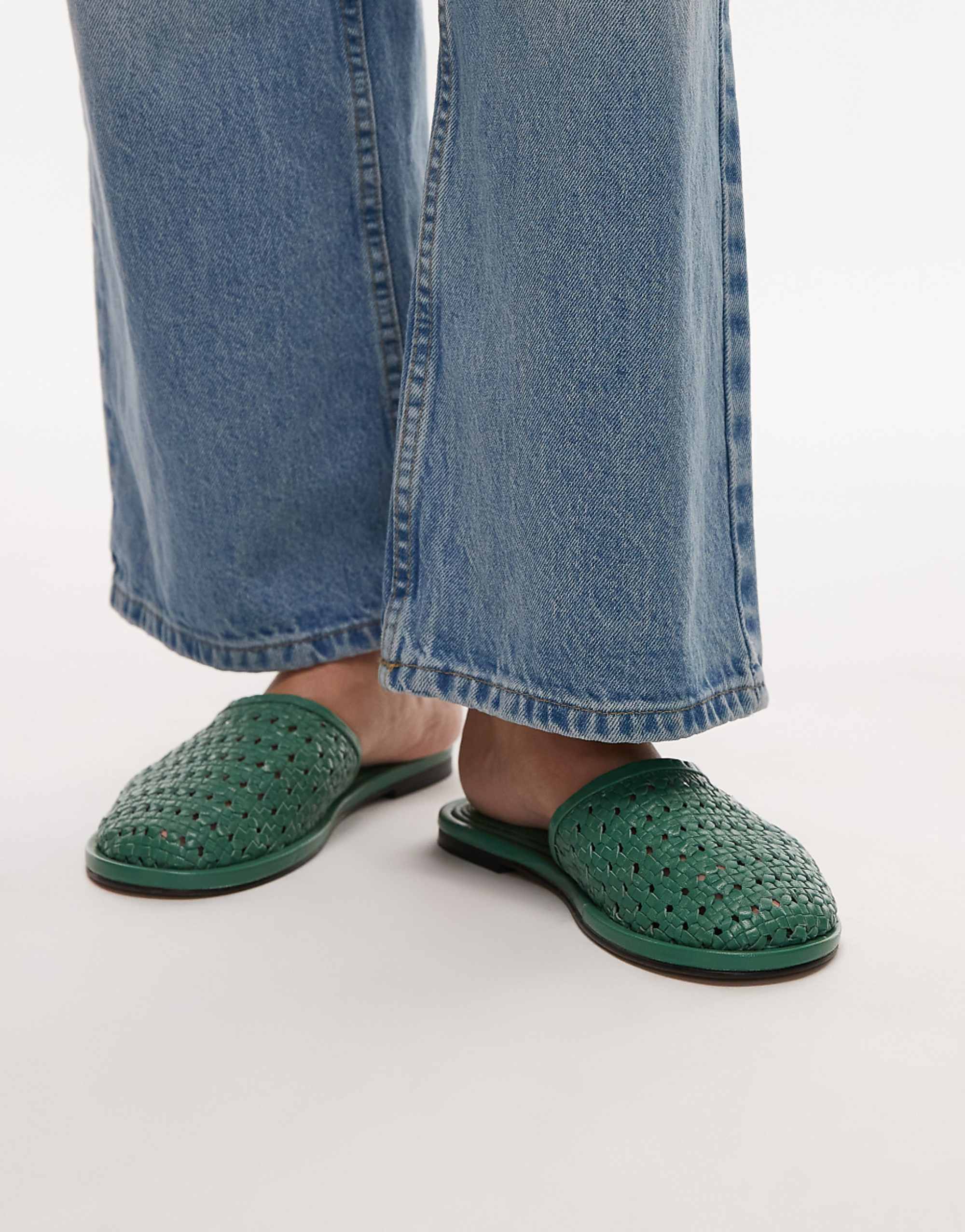 Topshop Bobby Leather Woven Clog in Green