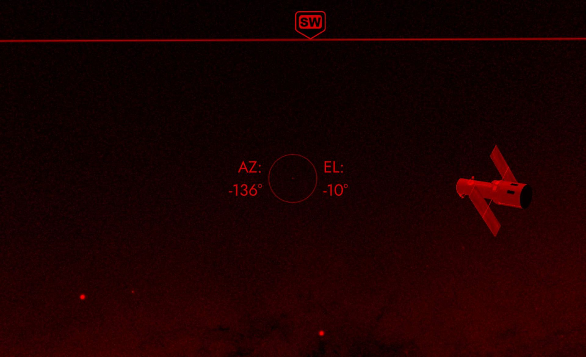 SkyView app on a mobile phone with a red filter.