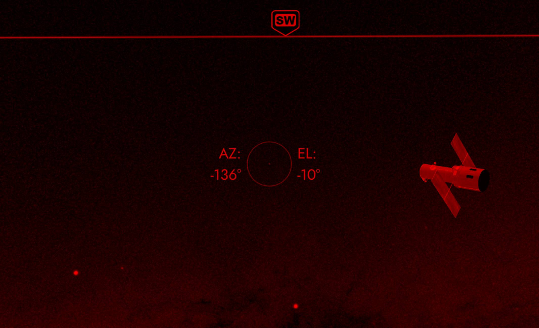SkyView app on a mobile phone with a red filter.