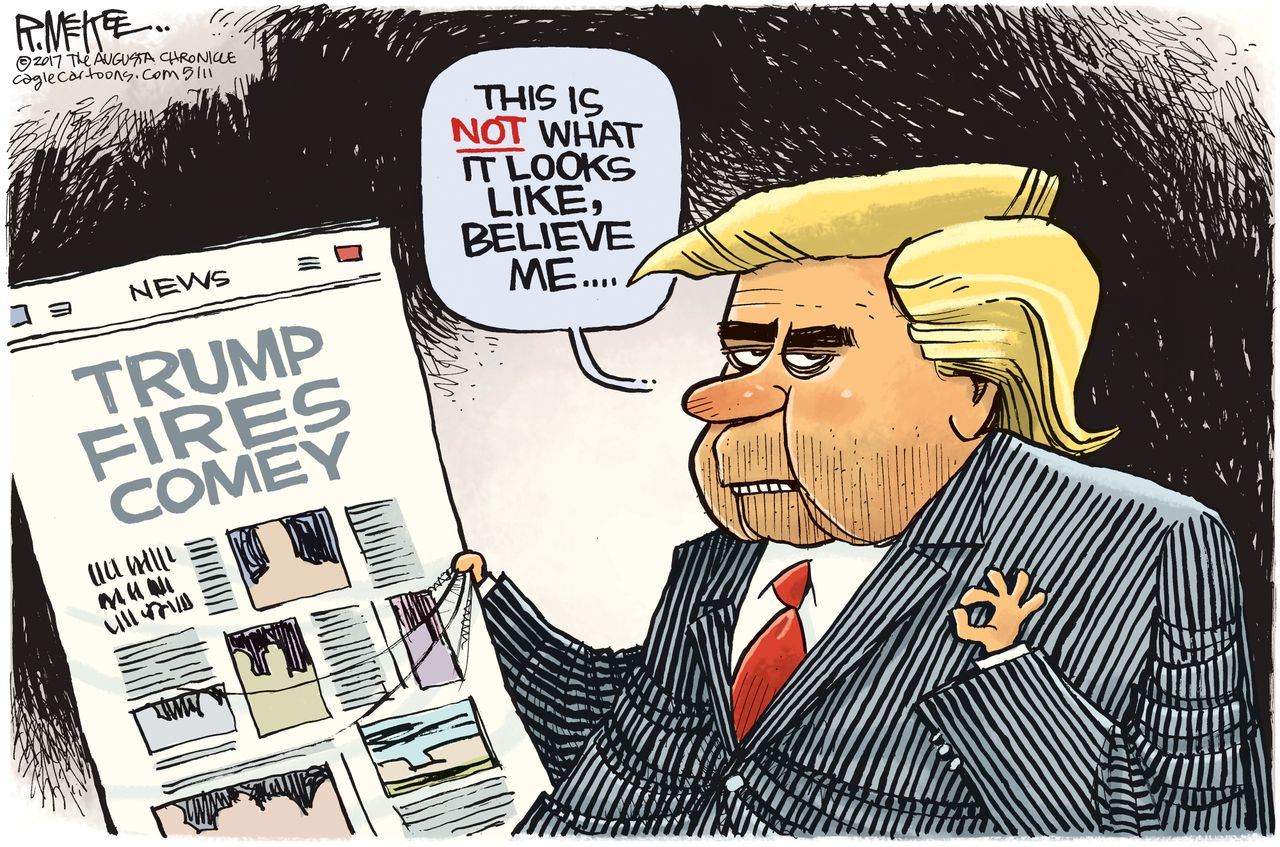 Political Cartoon U.S. President Trump Comey firing Nixon