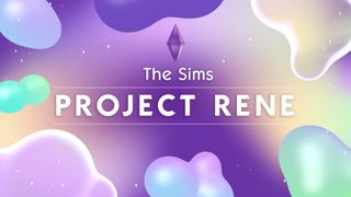 The Logo for Project Rene. Text reads &quot;The Sims Project Rene&quot; against a purple background