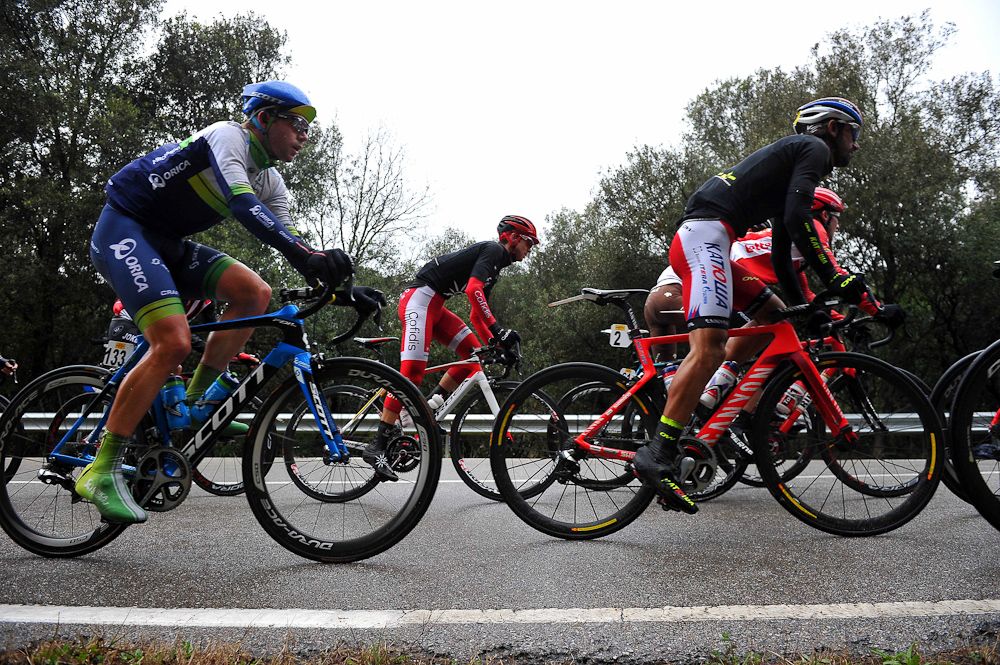 The peloton rides during stage 2 of Volta a Catalunya.