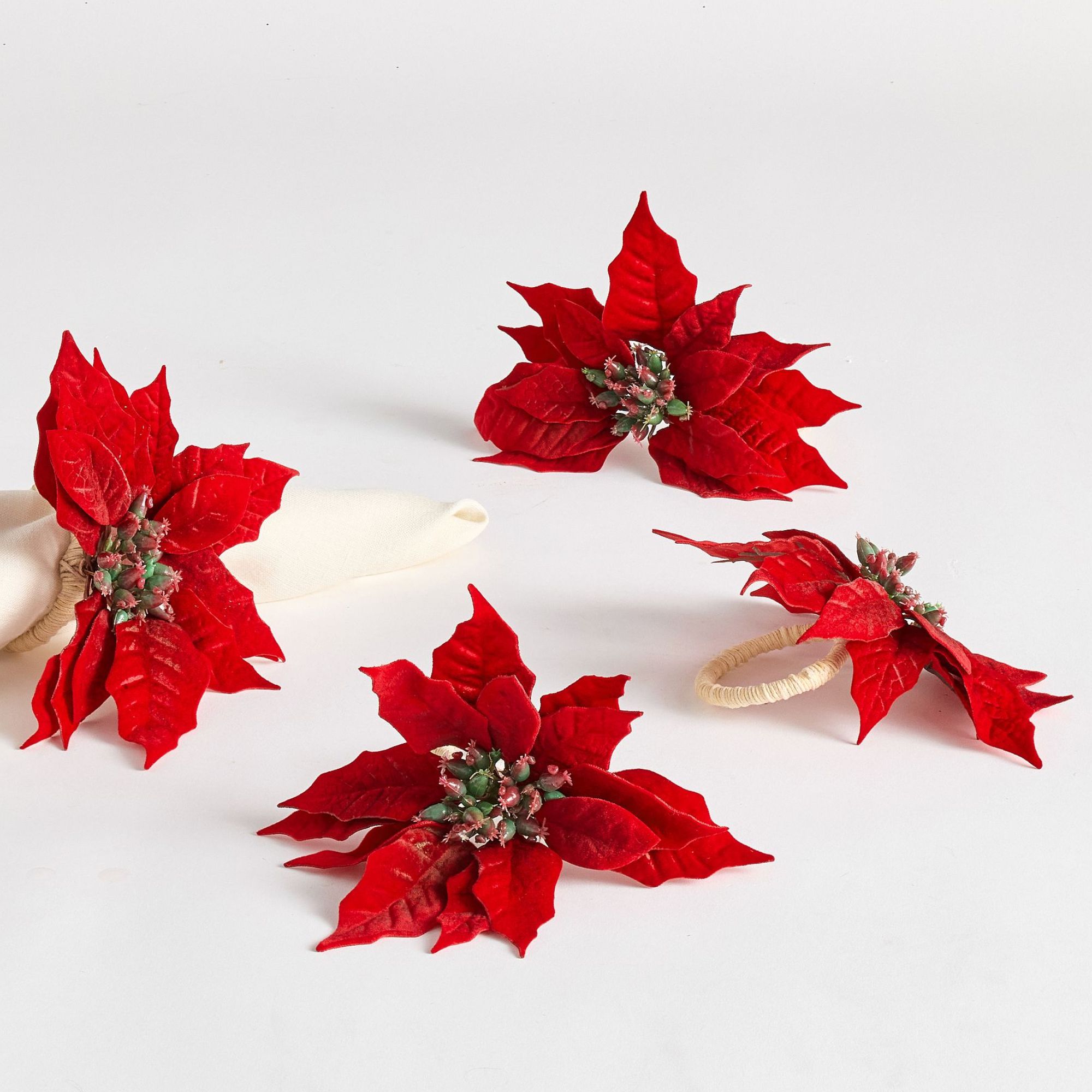 Red velvet poinsetta napkin rings