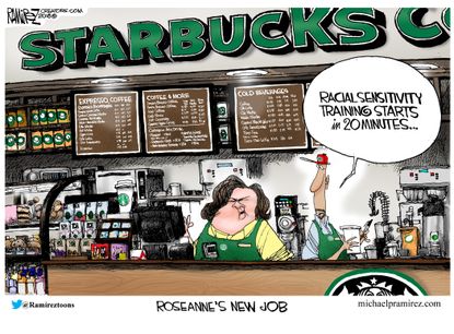 Editorial Cartoon U.S. Roseanne racist comments Starbucks anti bias training