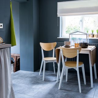 cool dark grey paint with blue and grey undertones on kitchen walls
