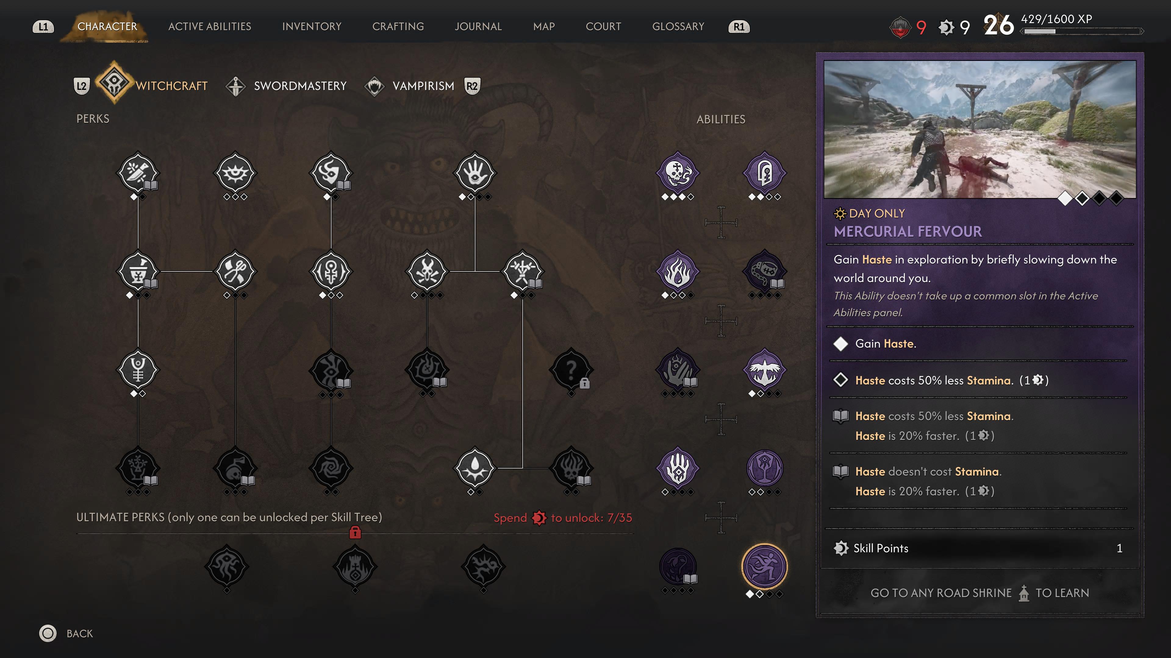Witchcraft perks and skill tree in The Blood of Dawnwalker