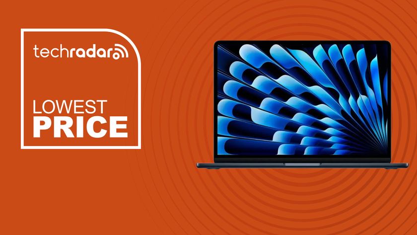 The MacBook Air 13-inch (M4) on an orange background with text saying Lowest Price.