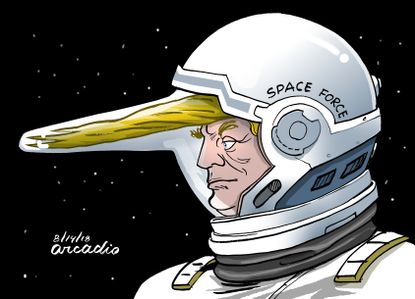 Political cartoon World Trump Space Force defense military