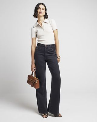 River Island, Black Relaxed Straight Jeans