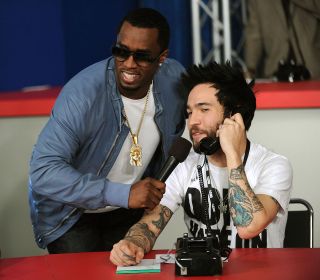 Sean 'Diddy' Combs and Pete Wentz for Haiti Benefit telethon at AmericanAirlines Arena on February 5, 2010 in Miami