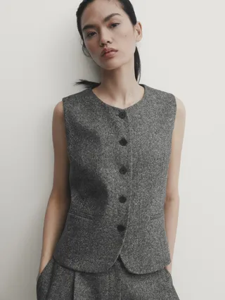Wool blend knickerbocker-yarn-effect vest