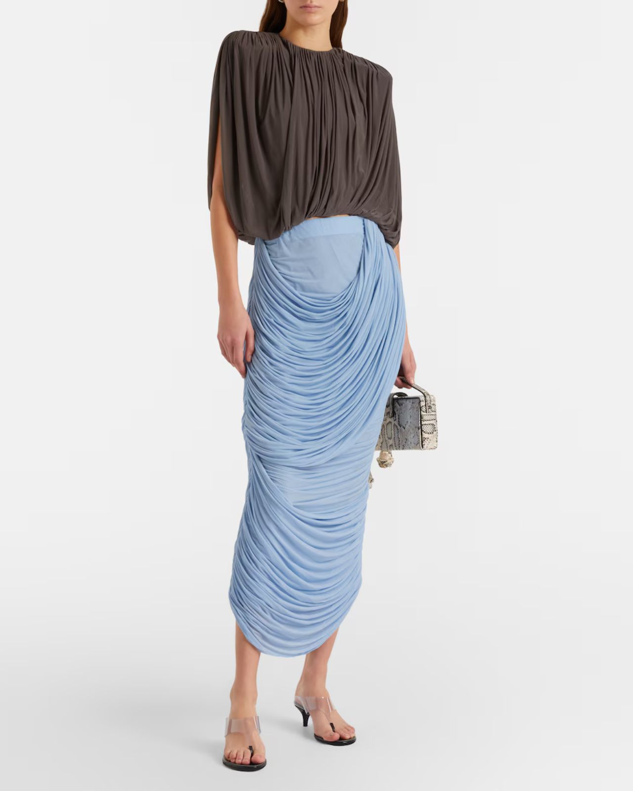 Magda Butrym Draped ruched jersey midi skirt