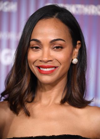 Zoe Saldana arrives at the 10th Annual Breakthrough Prize Ceremony at Academy Museum of Motion Pictures on April 13, 2024 in Los Angeles, California