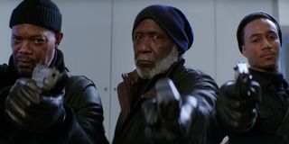 Shaft (2019) all three generations of Shaft aiming guns at the screen