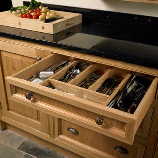 Kitchen with storage and crockery drawer