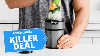 A photo of a person using the Ninja Nutri-Blender