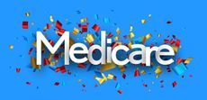 Medicare sign over colorful cut out foil ribbon confetti background