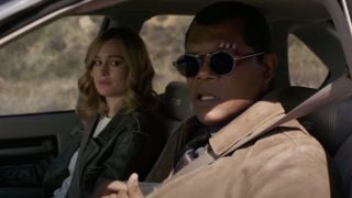 Samuel L Jackson and Brie Larson in a car in Captain Marvel