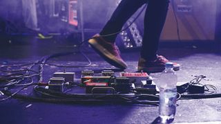 A pedalboard on stage