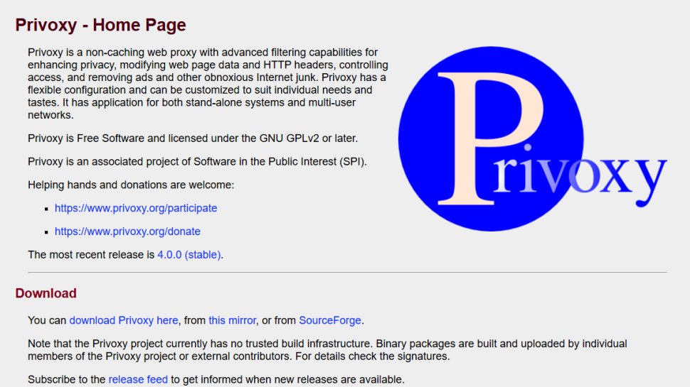 Website screenshot of Privoxy (August, 2025)