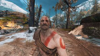 Kratos but with his beard and eyebrows shaven off.