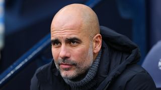 Manchester City manager Pep Guardiola looks on during the Premier League match between Manchester Cirt and Wolverhampton Wanderers on 22 January, 2023 at the Etihad Stadium in Manchester, United Kingdom.