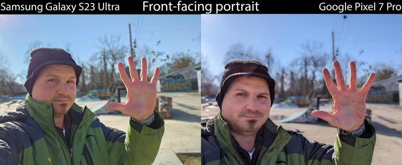 Front facing camera comparisons between the Samsung Galaxy S23 Ultra and other premium Android phones