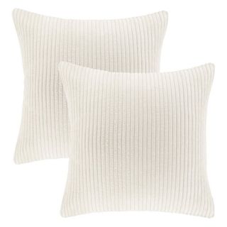 Soft Corduroy Striped Velvet Square Decorative Throw Pillow Cusion for Couch, 18" X 18", Off White, 2 Pack