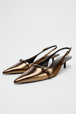 Metallic Kitten Heel Slingback Shoes