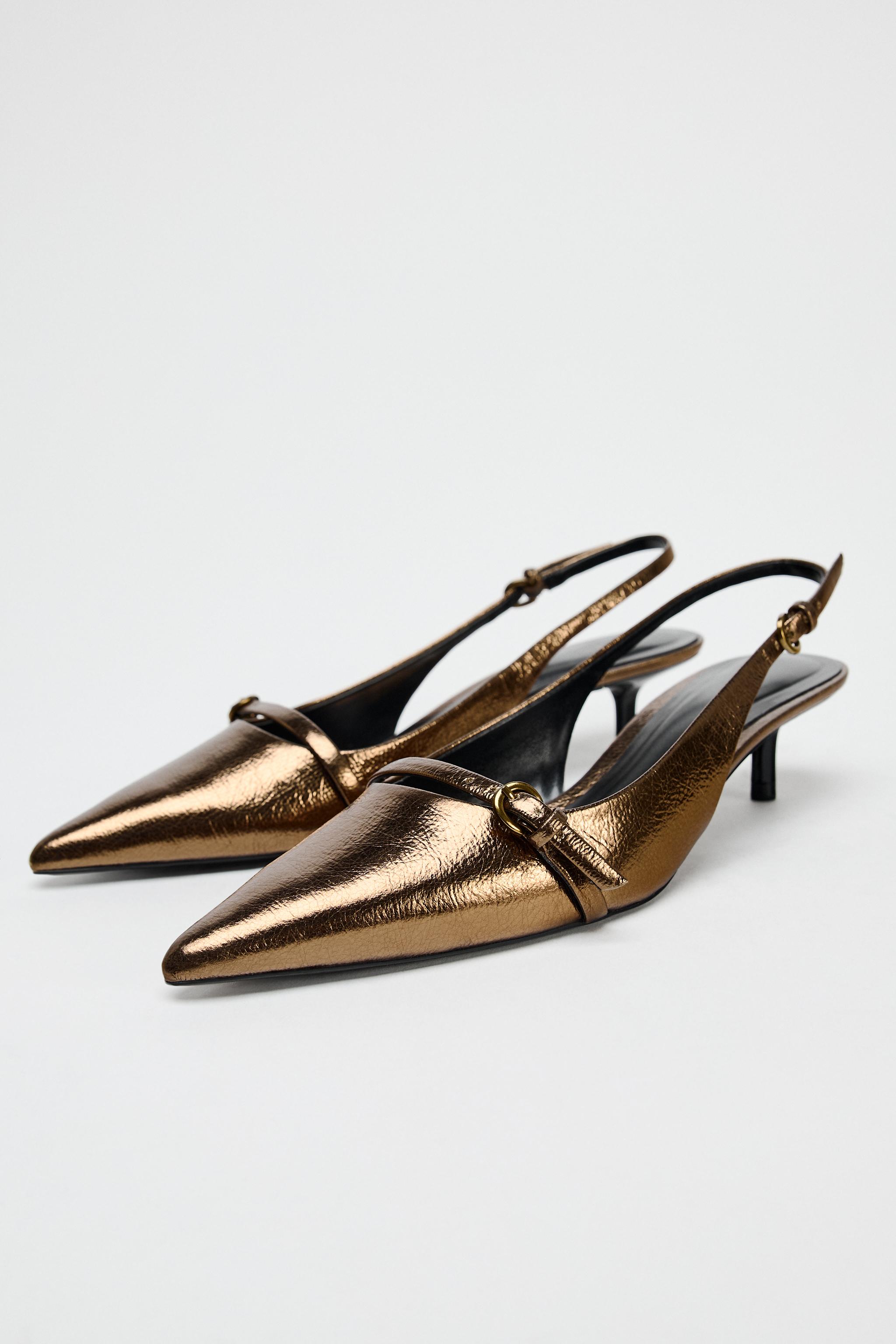 Metallic Kitten Heel Slingback Shoes