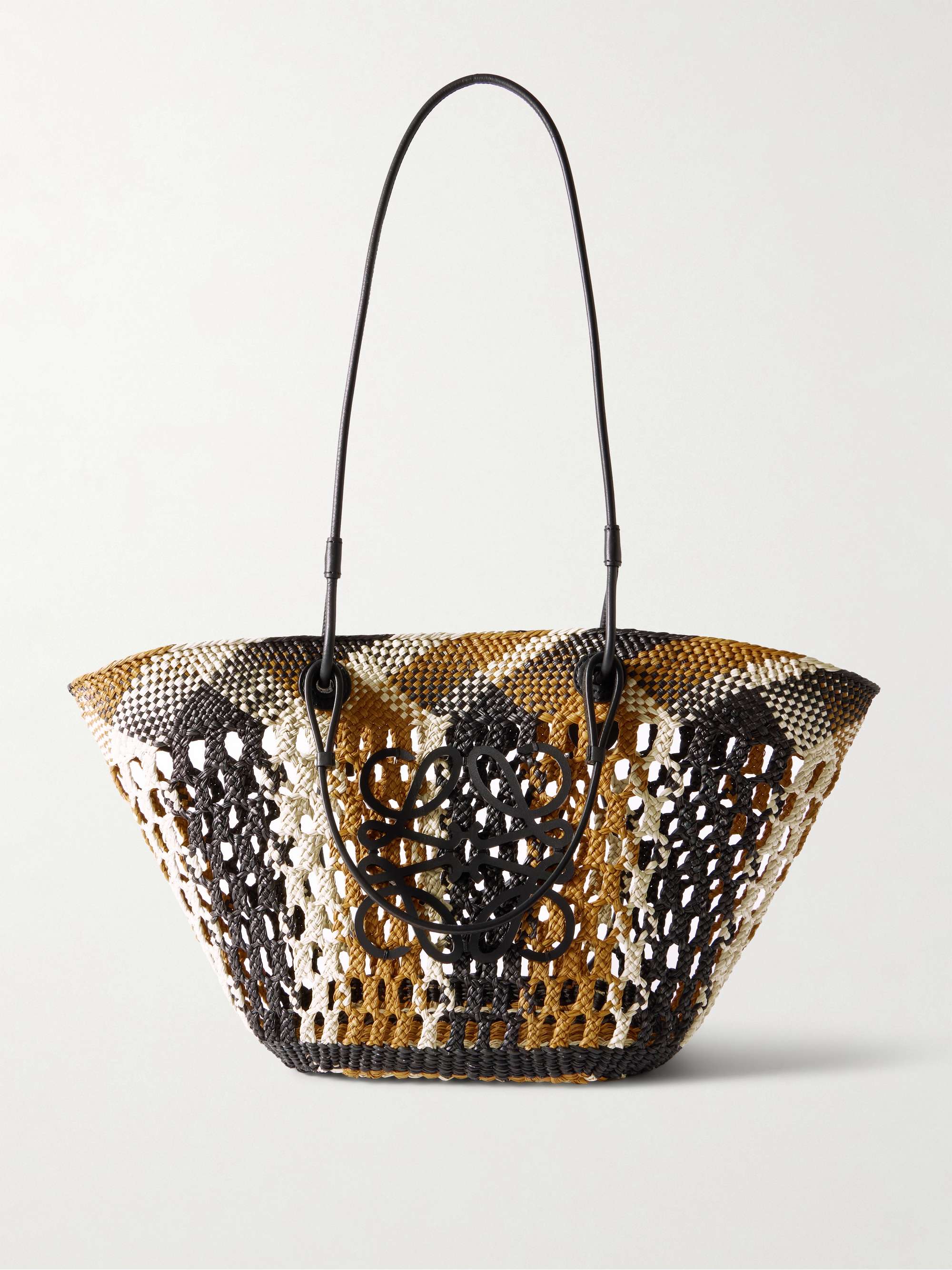 + Paula's Ibiza Anagram Leather-Trimmed Woven Palm Tote