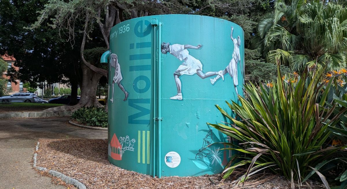A photo of a green water tank with illustrations