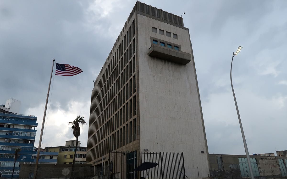 The American flag flies outside the U.S. Embassy on Oct. 14, 2017, in Havana, Cuba.