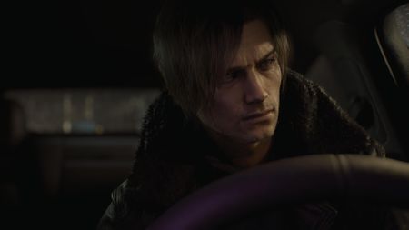 Leon drives his Porsche into streets at night in Resident Evil Requiem