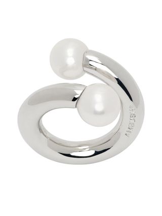 Silver Pearl Barbell Ring