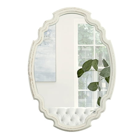Sintosin Wall Mirror 16"x 24", White Vintage Oval Bathroom Mirror With Handcrafted Wood Frame, Decorative Vanity Mirror