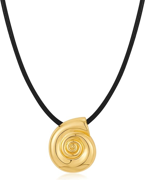 ENSKEFEN, Enskefen Gold Spiral Conch Shell Necklace for Women Trendy Statement Boho Black Goth Choker Necklaces Chunky Charm Snail Seashell Rope Pendant Necklace Summer Ocean Beach Jewelry