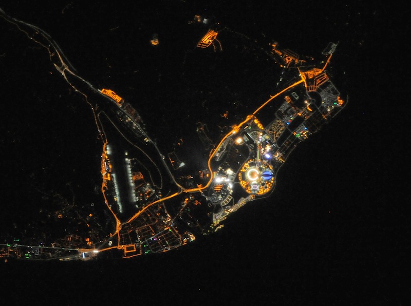 NASA released a nighttime image on Feb. 11, 2104 showing the Sochi Olympic Park seen from space. An Expedition 38 astronaut on the International Space Station took this photo on from orbit.. Image released Feb. 10, 2014.