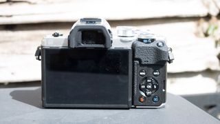 Olympus OM-D E-M10 Mark IV rear view showing lcd screen