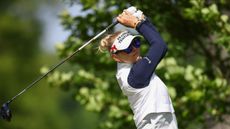 Jessica Korda holds her finish on a drive