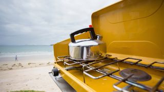 Camping stove by the sea