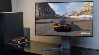 LG Display new OLED panel with racing game on screen