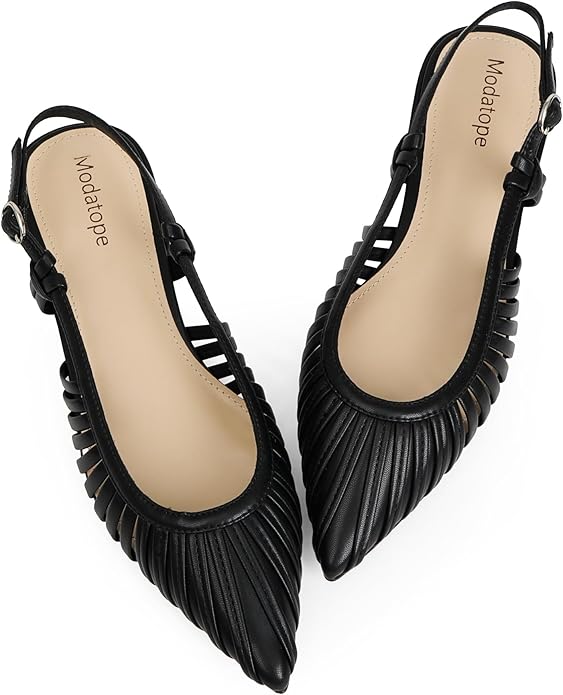 Modatope, Modatope Black Slingback Flats for Women Classic 2025 Ballet Flats Pointed Toe Low Heel Sandals Shoes Size 8