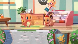 Eevee and Charmander in Pokemon Cafe Remix