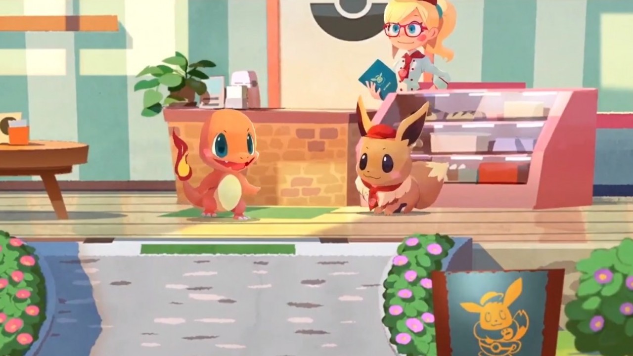 Eevee y Charmander en Pokémon Cafe Remix