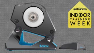 Image of Tacx Neo 2T turbo trainer, overlaid with Cyclingnews indoor training week badge