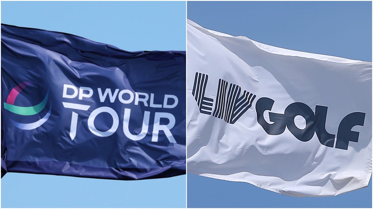 Flags fly for the DP World Tour and LIV Golf