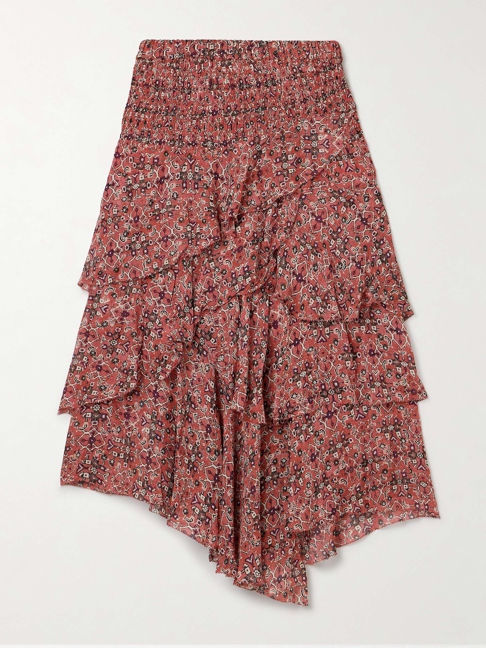 Brigitte Asymmetric Tiered Ruffled Printed Georgette Skirt