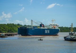 A cargo ship carrying NASA's James Webb Space Telescope arrived in French Guiana on Oct. 12, 2021, after a 16-day sea voyage. Webb is scheduled to launch from Europe's Spaceport in Kourou, French Guiana, on Dec. 18.