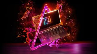 A vibrant illustration of a powerful laptop